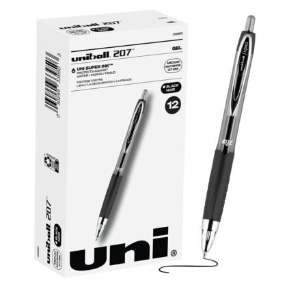 Uni-ball Signo 207 Gel Pen 12 Pack, 0.7mm Medium Black Pens